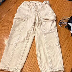 PacSun Cream Cargo Pants with Brown Topstitching